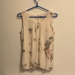 Cream Floral Sleeveless Blouse with Bubble Hem Small